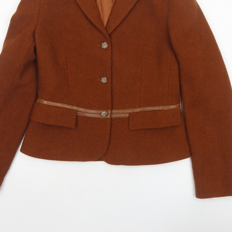 Henry Cotton's Women Brown Size 40 Virgin Wool Tailored Blazer Jacket