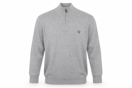 Chaps Men’s Grey M 1/2 Zip High Neck Cotton Knit Jumper Elbow Patches