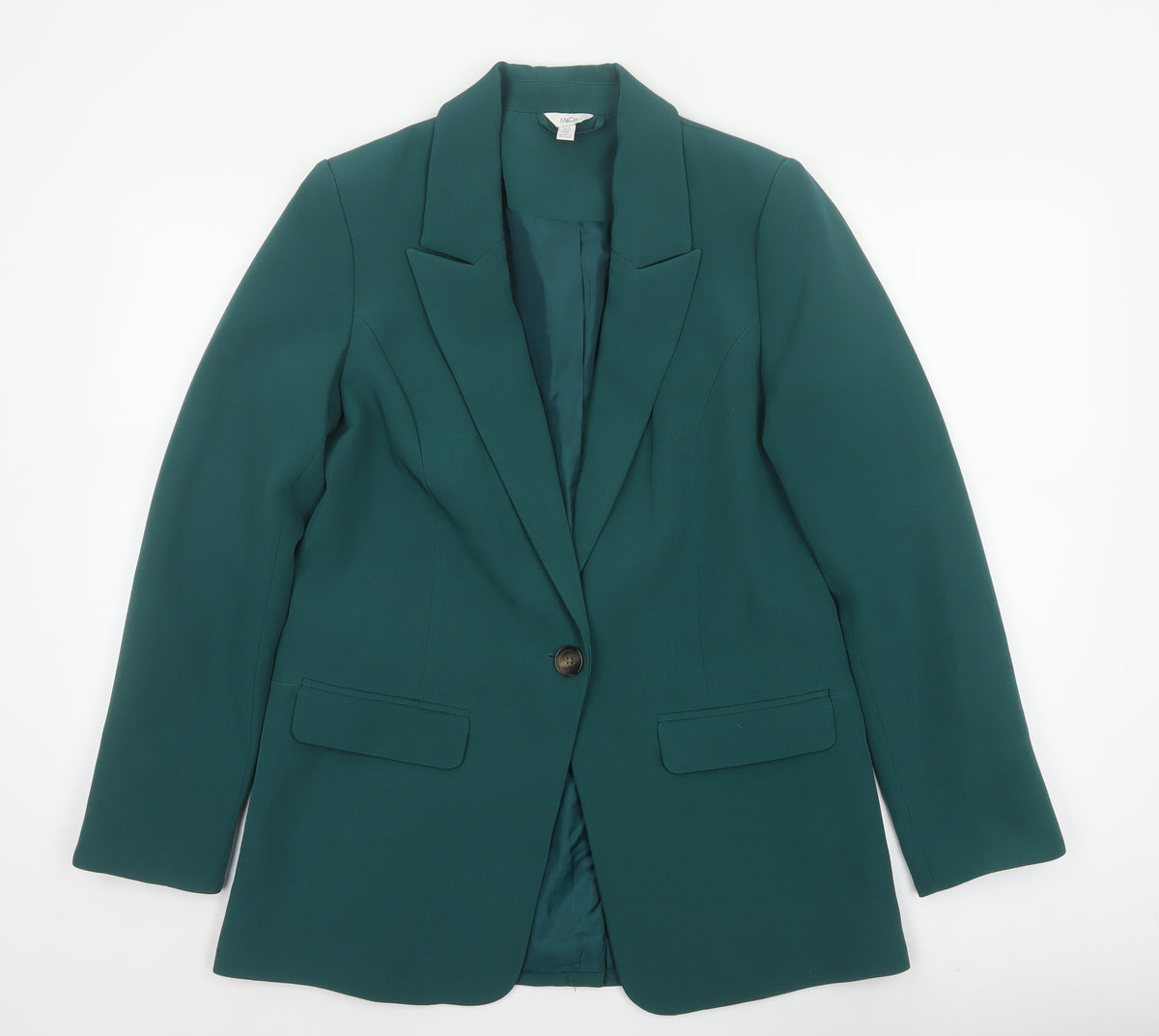 M&Co Women’s Green UK 10 Single-Breasted Peak Lapel Blazer