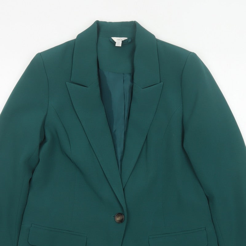 M&Co Women’s Green UK 10 Single-Breasted Peak Lapel Blazer