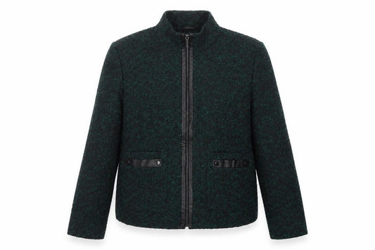 Marks and Spencer Women Green Size 14 Zip Knit Wool Blend Jacket