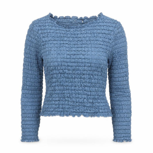 Next Women Blue UK 10 Cropped Shirred Off Shoulder Long Sleeve Blouse