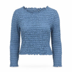 Next Women Blue UK 10 Cropped Shirred Off Shoulder Long Sleeve Blouse