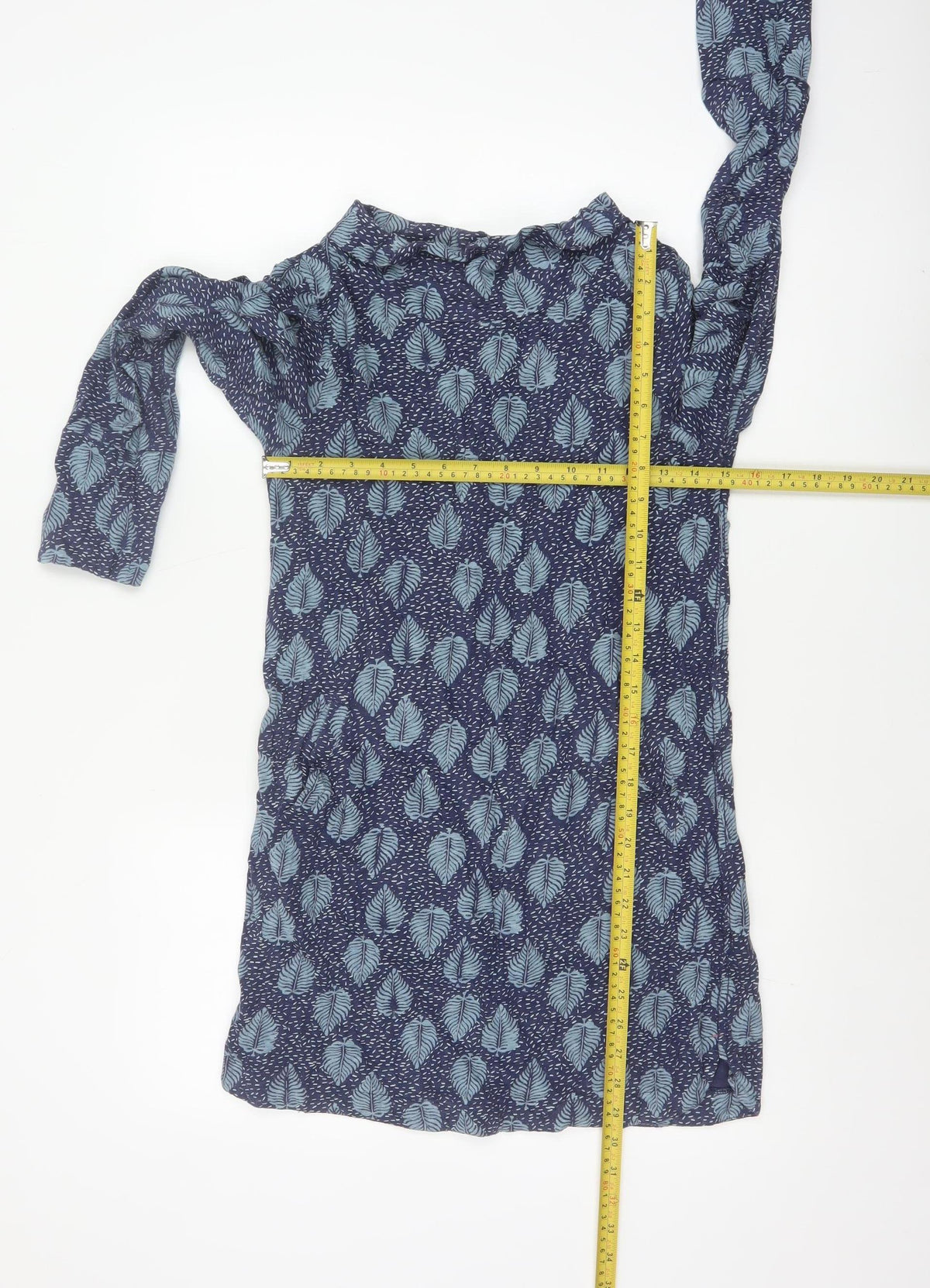 White Stuff Women Blue Leaf Print Cotton Tunic UK 8 Long Sleeve