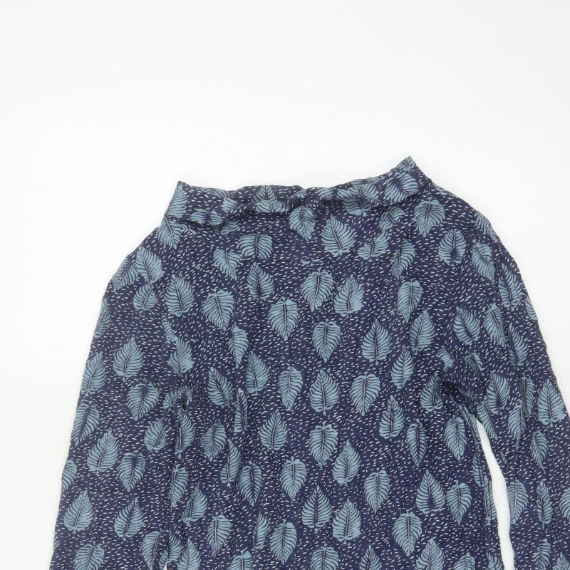 White Stuff Women Blue Leaf Print Cotton Tunic UK 8 Long Sleeve