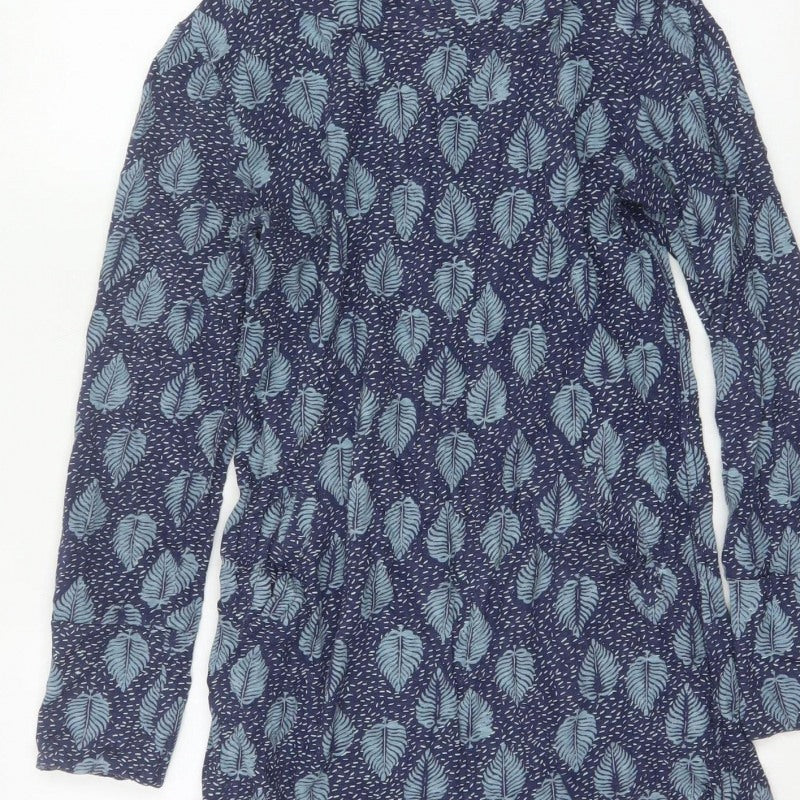 White Stuff Women Blue Leaf Print Cotton Tunic UK 8 Long Sleeve