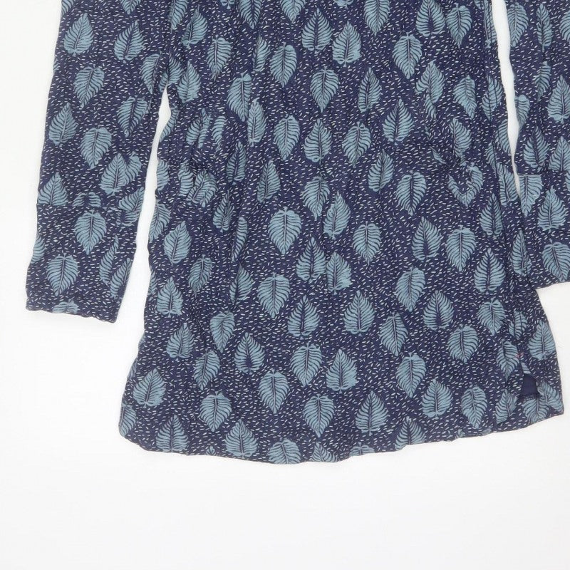 White Stuff Women Blue Leaf Print Cotton Tunic UK 8 Long Sleeve