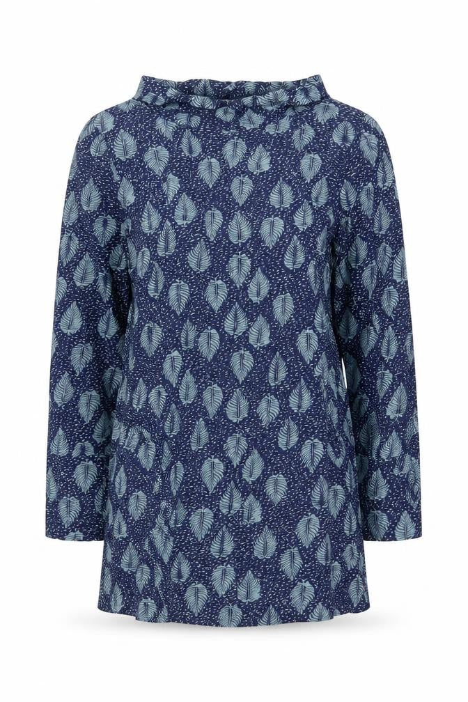 White Stuff Women Blue Leaf Print Cotton Tunic UK 8 Long Sleeve