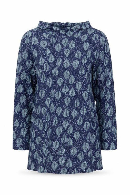 White Stuff Women Blue Leaf Print Cotton Tunic UK 8 Long Sleeve