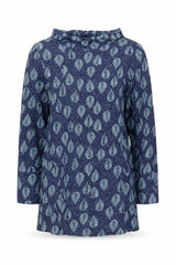 White Stuff Women Blue Leaf Print Cotton Tunic UK 8 Long Sleeve