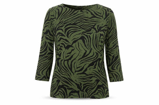 Marks & Spencer Women Green Zebra Print Cotton 3/4 Sleeve Blouse UK 14