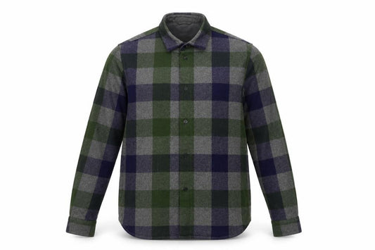 Boden Men Green Navy Grey Plaid Wool Blend Long Sleeve Overshirt M