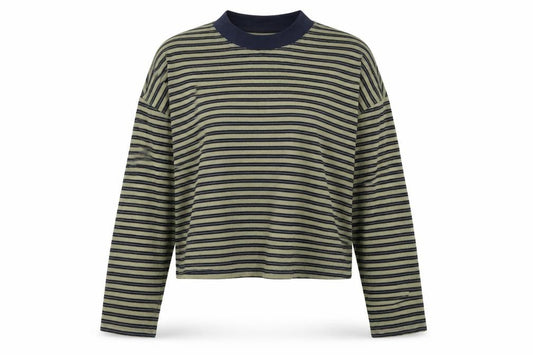 No Bra Clique Women's Green Striped XS Cropped Mock Neck Long Sleeve Top