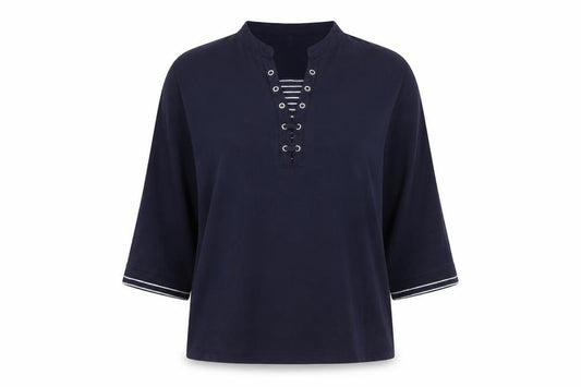Bon Casual Women’s Blue L Henley 3/4 Sleeve Nautical Blouse