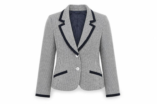 Armani Jeans Women Grey Black Trim Cotton Linen Blazer UK 12 Tuxedo