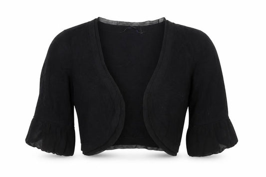 Coast Women Black S Open Ruffle Knit Shrug Long Sleeve Party