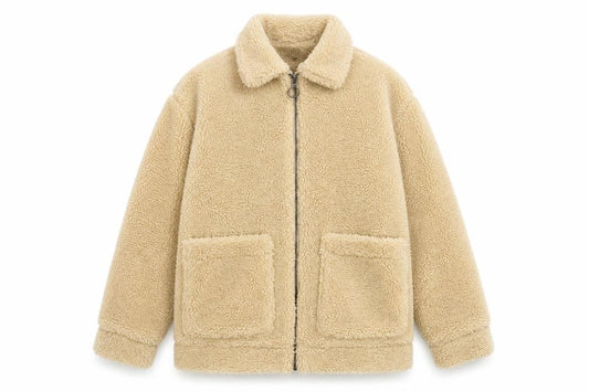 Wednesday's Girl Women's Beige XS Teddy Fleece Zip Jacket Collared
