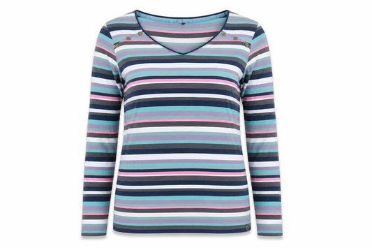 Maine New England Women’s Multicoloured Stripe V-Neck Jersey Top UK 16