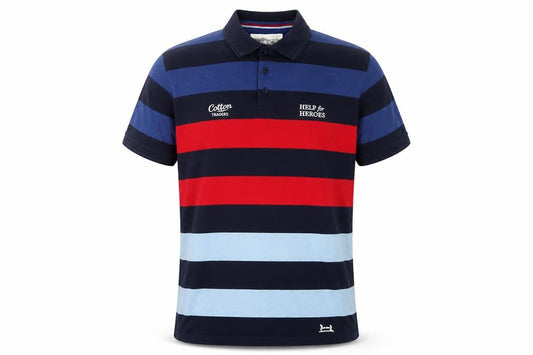 Cotton Traders Men’s Navy Stripe Polo Shirt L 100% Cotton Help for Heroes