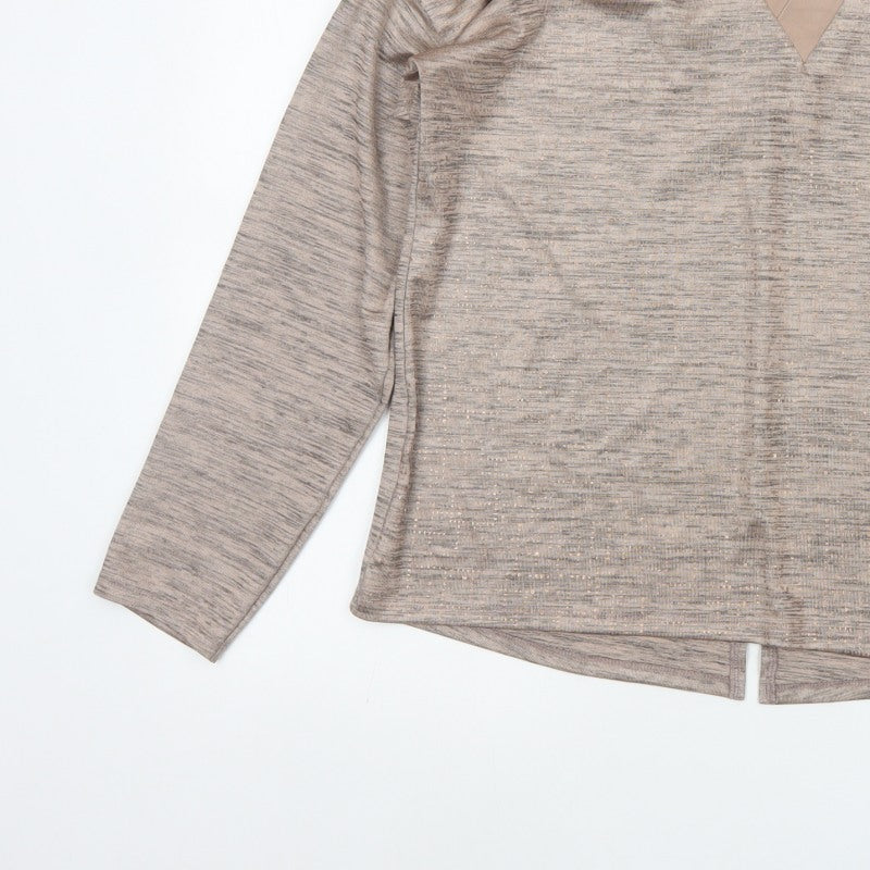 Next Women Beige Metallic V-Neck Long Sleeve Basic Jersey Top UK 16