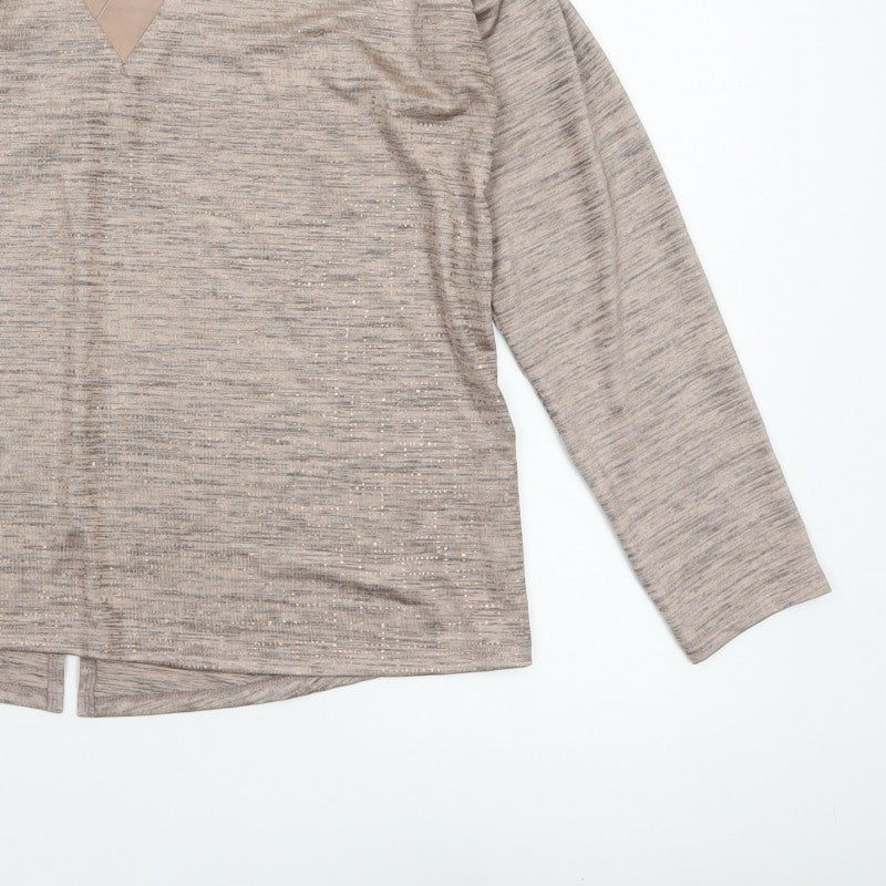 Next Women Beige Metallic V-Neck Long Sleeve Basic Jersey Top UK 16