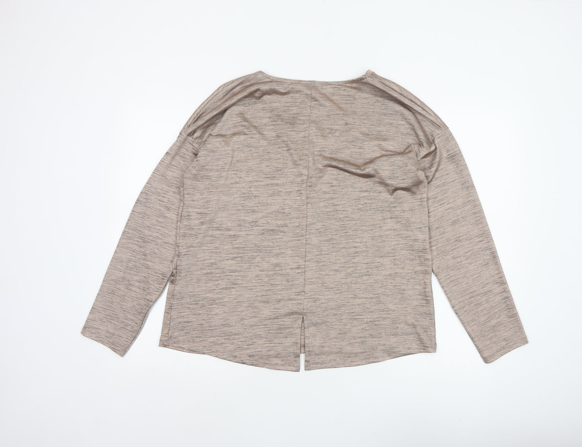 Next Women Beige Metallic V-Neck Long Sleeve Basic Jersey Top UK 16
