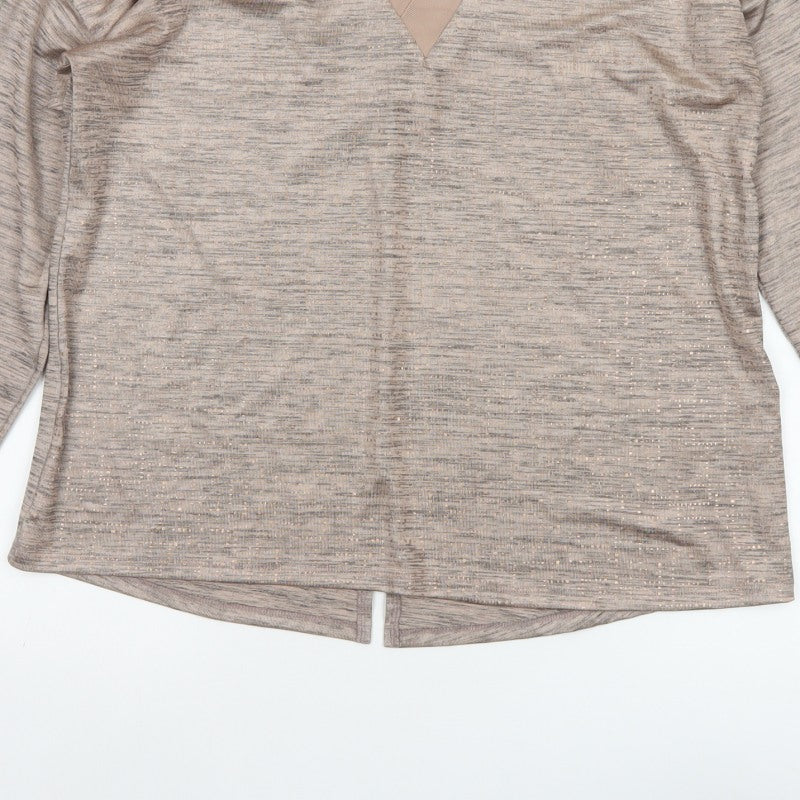 Next Women Beige Metallic V-Neck Long Sleeve Basic Jersey Top UK 16