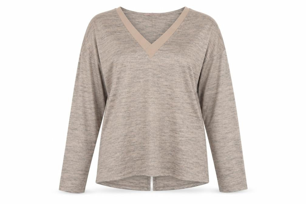 Next Women Beige Metallic V-Neck Long Sleeve Basic Jersey Top UK 16