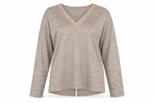 Next Women Beige Metallic V-Neck Long Sleeve Basic Jersey Top UK 16