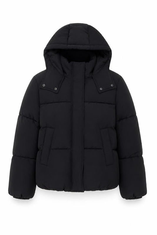 F&F Women Black S Hooded Puffer Jacket Shower Resistant Quilted