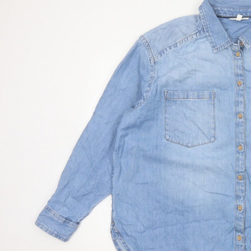 Per Una Women Blue Size 16 Chambray Denim Button-Up Shirt