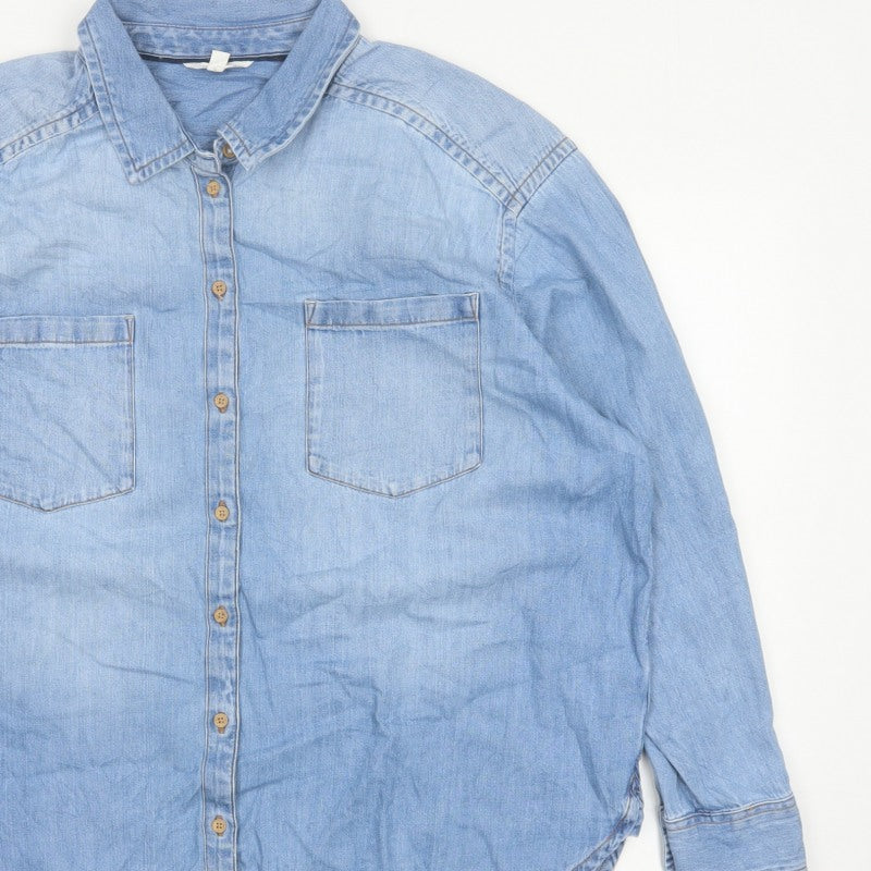 Per Una Women Blue Size 16 Chambray Denim Button-Up Shirt