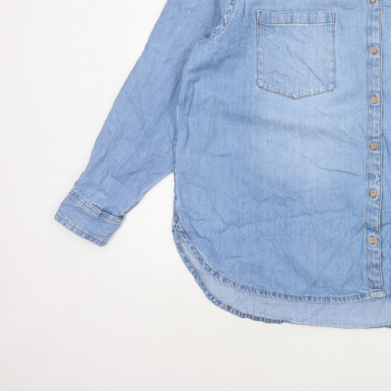 Per Una Women Blue Size 16 Chambray Denim Button-Up Shirt