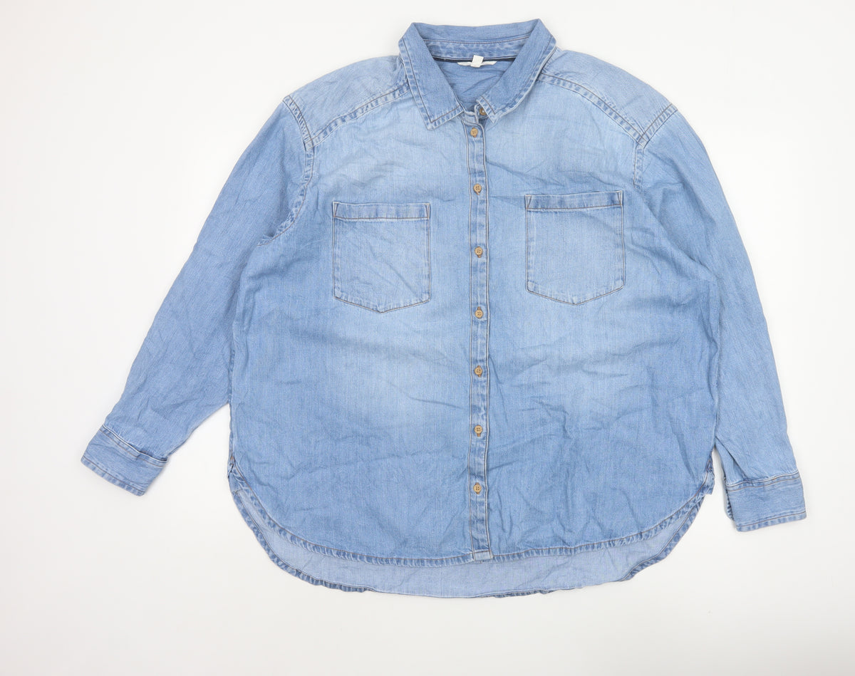 Per Una Women Blue Size 16 Chambray Denim Button-Up Shirt