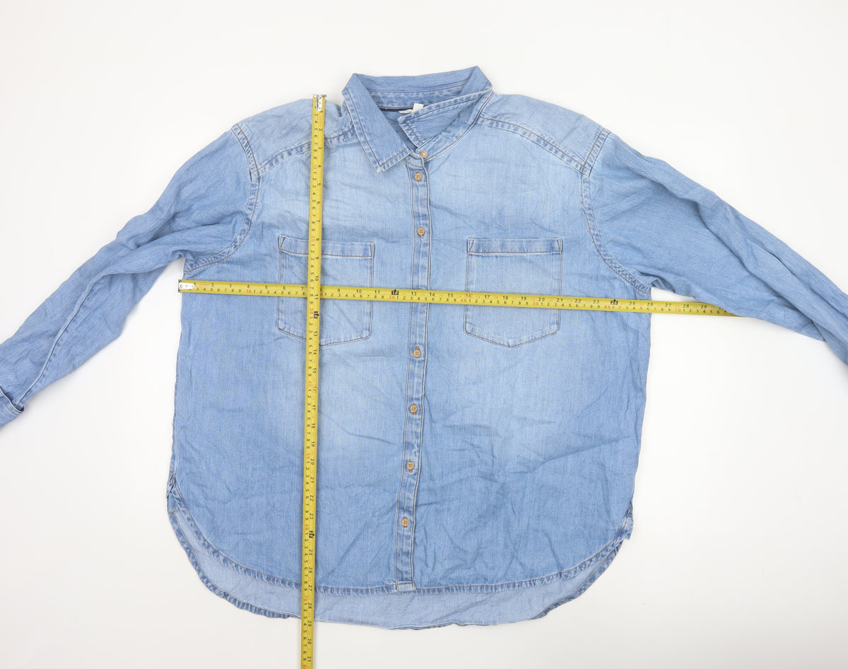 Per Una Women Blue Size 16 Chambray Denim Button-Up Shirt
