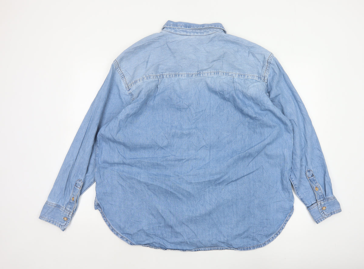 Per Una Women Blue Size 16 Chambray Denim Button-Up Shirt