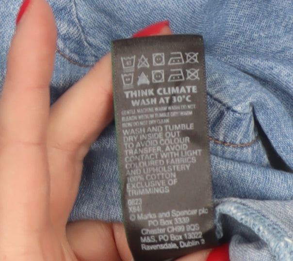 Per Una Women Blue Size 16 Chambray Denim Button-Up Shirt