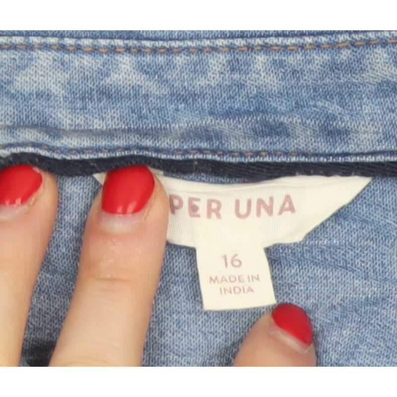 Per Una Women Blue Size 16 Chambray Denim Button-Up Shirt