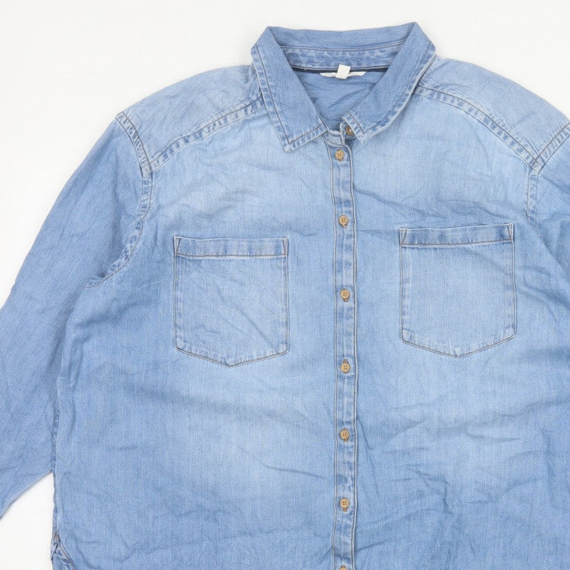 Per Una Women Blue Size 16 Chambray Denim Button-Up Shirt