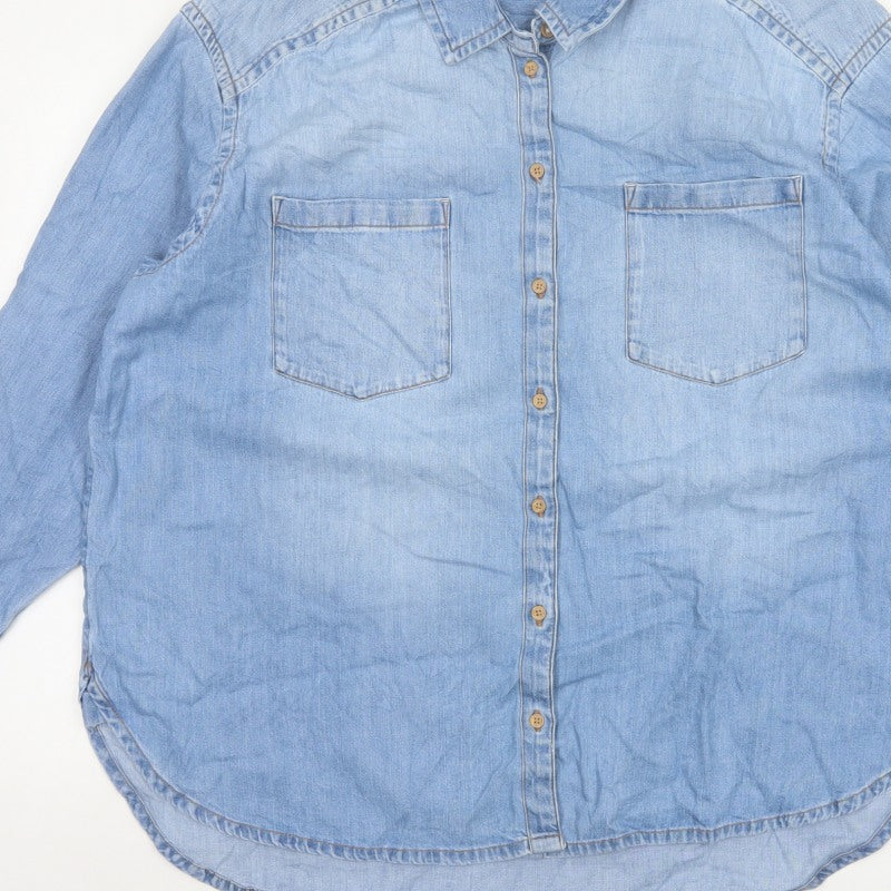 Per Una Women Blue Size 16 Chambray Denim Button-Up Shirt