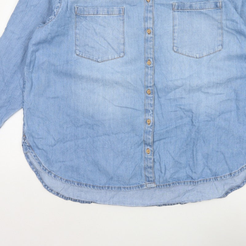 Per Una Women Blue Size 16 Chambray Denim Button-Up Shirt