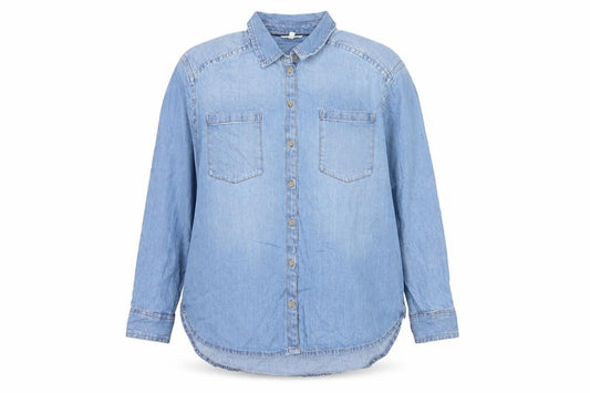 Per Una Women Blue Size 16 Chambray Denim Button-Up Shirt