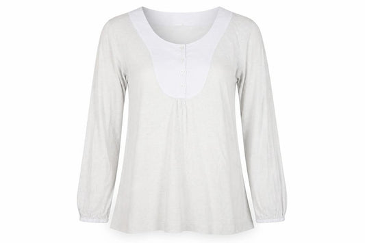 Poetry Women Ivory UK 10 Hemp Cotton Button Long Sleeve Tunic Blouse