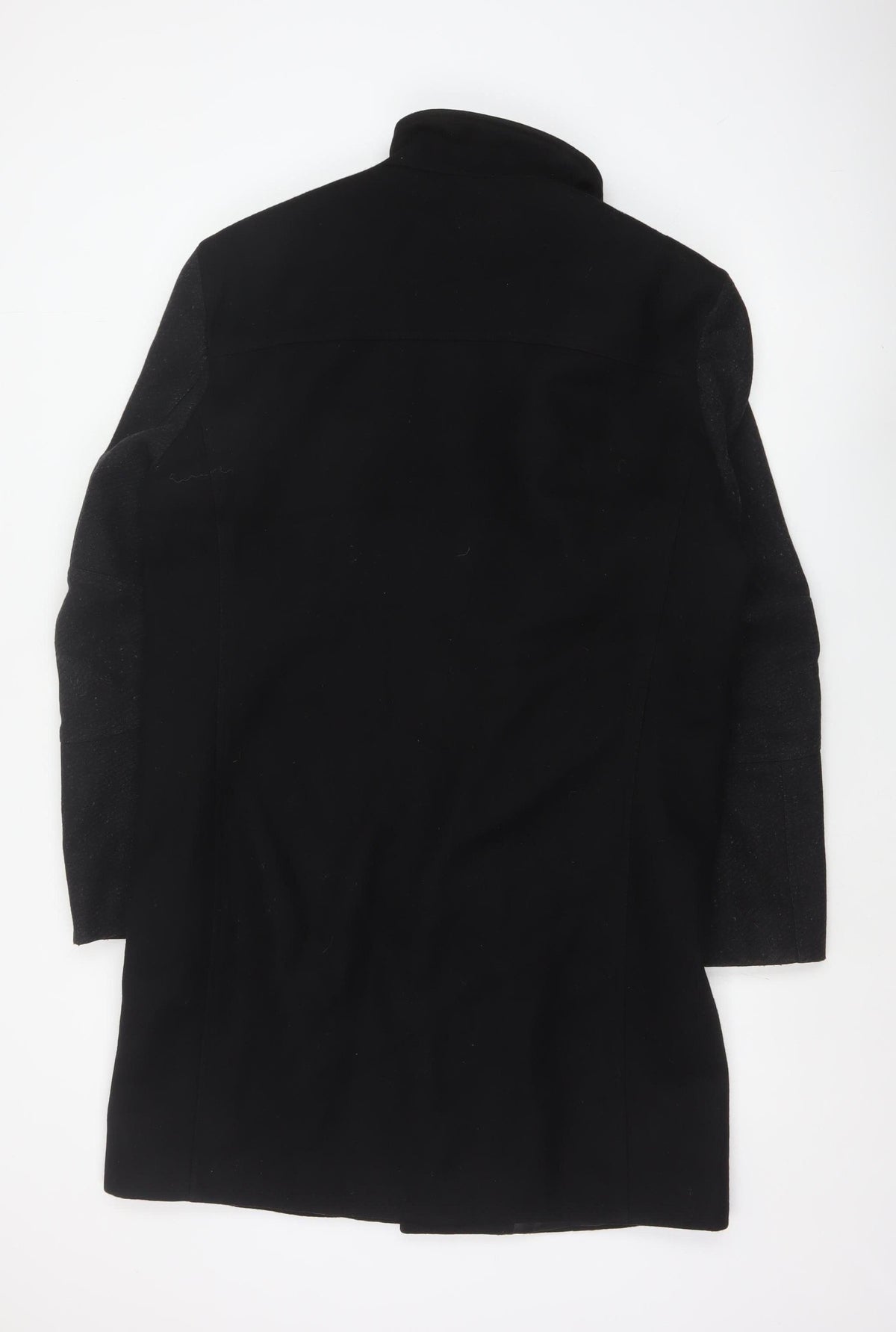 River Island Men’s Black L Long Overcoat Stand Collar Zip Pockets