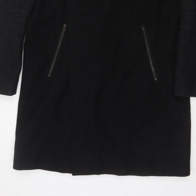 River Island Men’s Black L Long Overcoat Stand Collar Zip Pockets