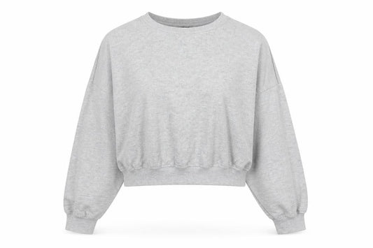 Select Women’s Grey XL Cropped Crew Neck Balloon Sleeve Sweatshirt