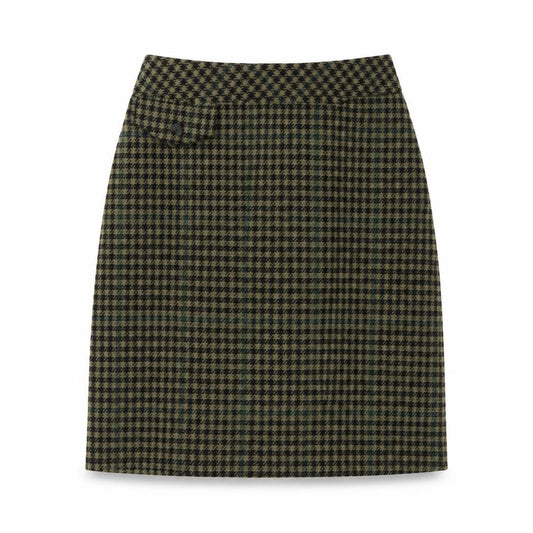 Warehouse Women Green Check Wool Blend Pencil Mini Skirt UK 8