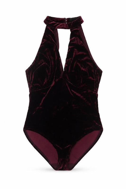 New Look Women Red UK 14 Velvet Halter Cut Out Bodysuit Party