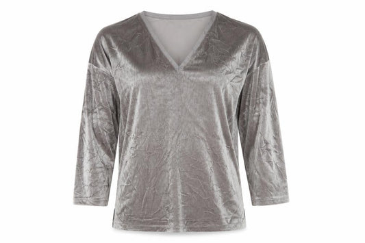White Label The White Company Women’s Grey Velvet V-Neck Top UK 10