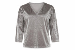 White Label The White Company Women’s Grey Velvet V-Neck Top UK 10